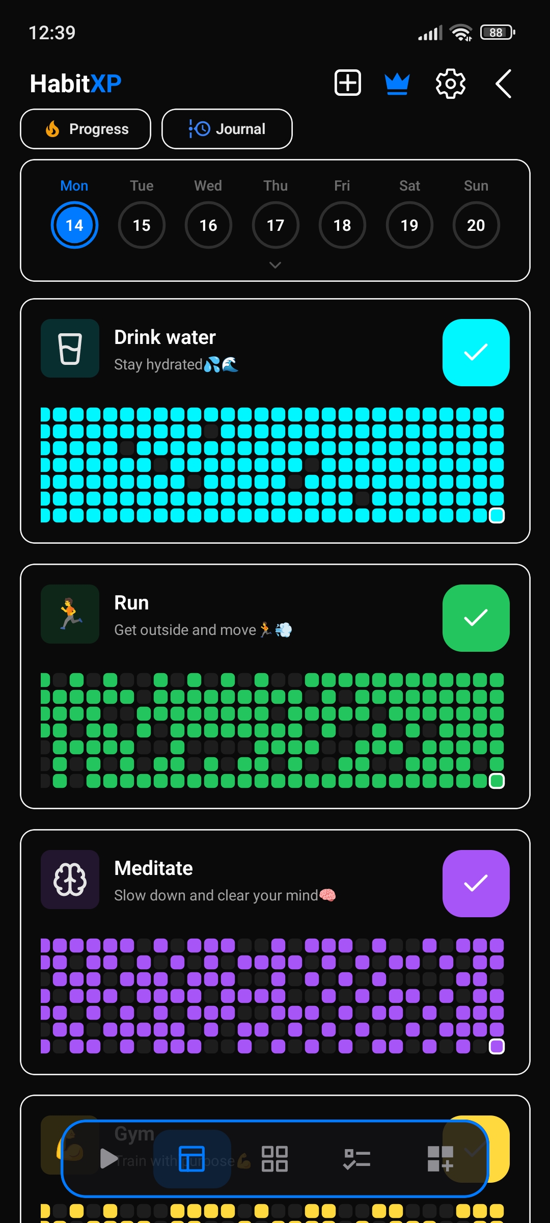 HabitXP Habit Grid and Daily Consistency Heatmap