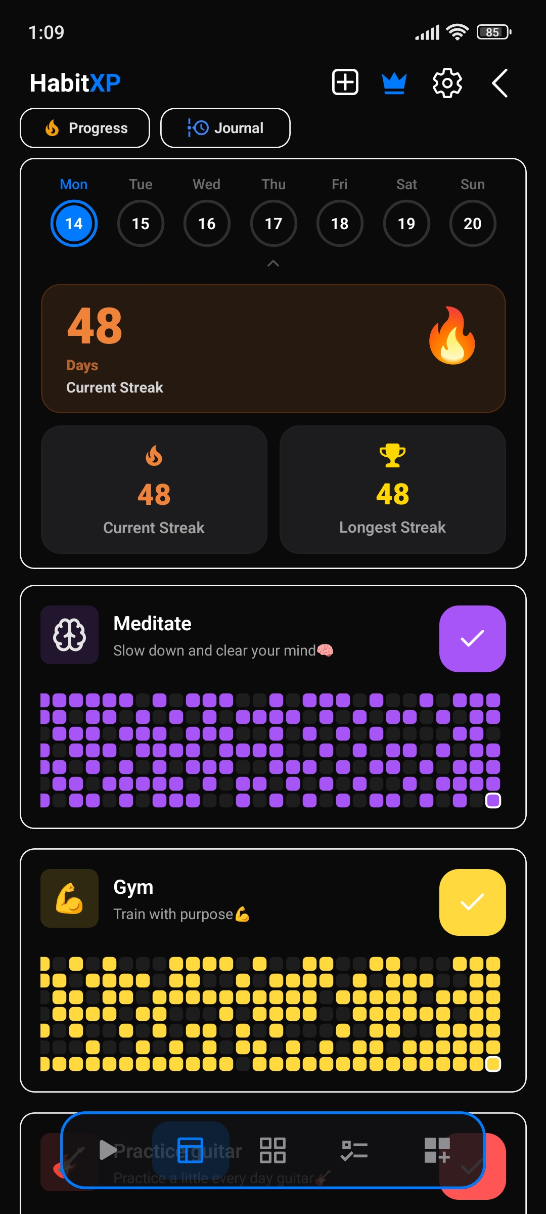 HabitXP Streaks and XP Level Milestones